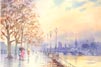 Thumbnail. Painting: Stroll on the Embankment, watercolour