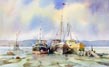 Link to Seascapes Gallery. Painting: Sunlit moorings, watercolour